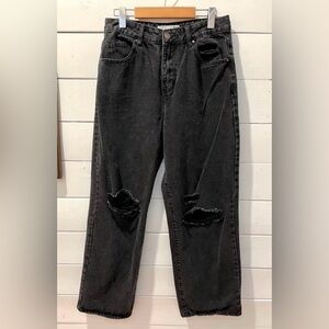 REFUGE Black Wide Leg Jeans High Waist Distressed Size 9